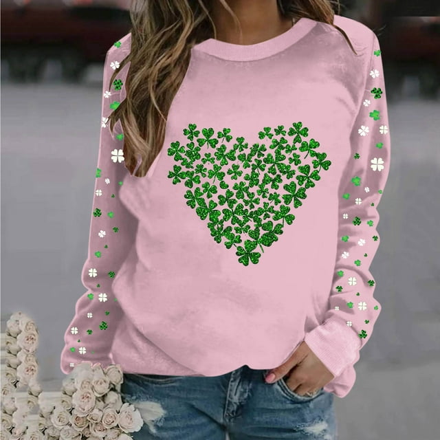 TaTaai St Patricks Day Sweatshirt Women Shamrock Long Sleeve Shirt Irish Festival Holiday Crewneck Causal Top Gift