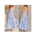 thumbnail image 2 of FOCUSNORM Robe Longue à Volants Sans Manches à Bretelles Spaghetti Col Carré Imprimé Rayé Robe Midi, 2 of 9