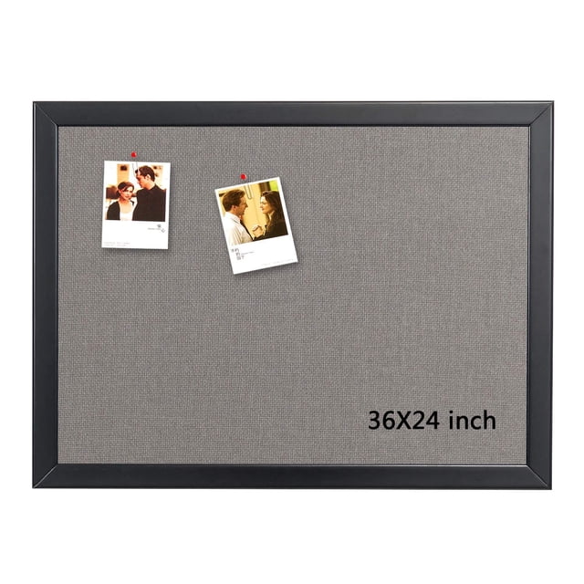 Tablón de anuncios de corcho con marco de madera con tela gris 36x24 in
