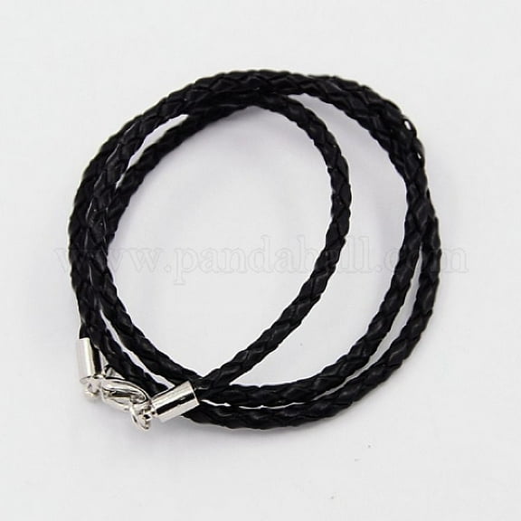 Leather Cords for Necklace Making with Brass Lobster Clasps 21 inch 3mm Platinum Black
