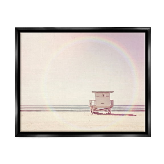Stupell Industries Rainbow Beach Hut Photography Nature Photography Black Floater Framed Art Print Wall Art, 21 x 17