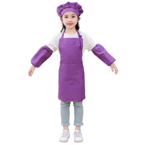 REDARER Kids Solid Color Long Sleeve Art Smock Three Piece Set Artist Painting Apron with Hat for Kindergarten Craft,6-9 Years