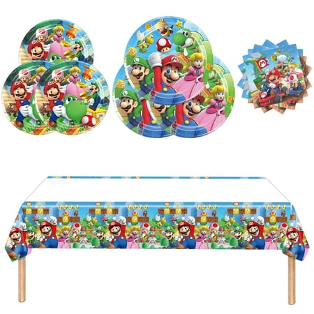 41Pcs Super Brothers Games Themed Party Supplies Ma-rio Birthday Tableware Set Plates Napkins Tablecloth Mario Bros Brothers Kart Party Supplies Party Decorations,Mario Party Favors