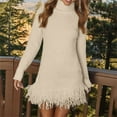 thumbnail image 2 of Duoif Sweater Dresses for Women, Womens Long Sleeve Sweater Dress Casual Turtleneck Ribbed Knit Pullover Tassel 2025 Fall Short Dresses Womens Dresses Beige L, 2 of 5