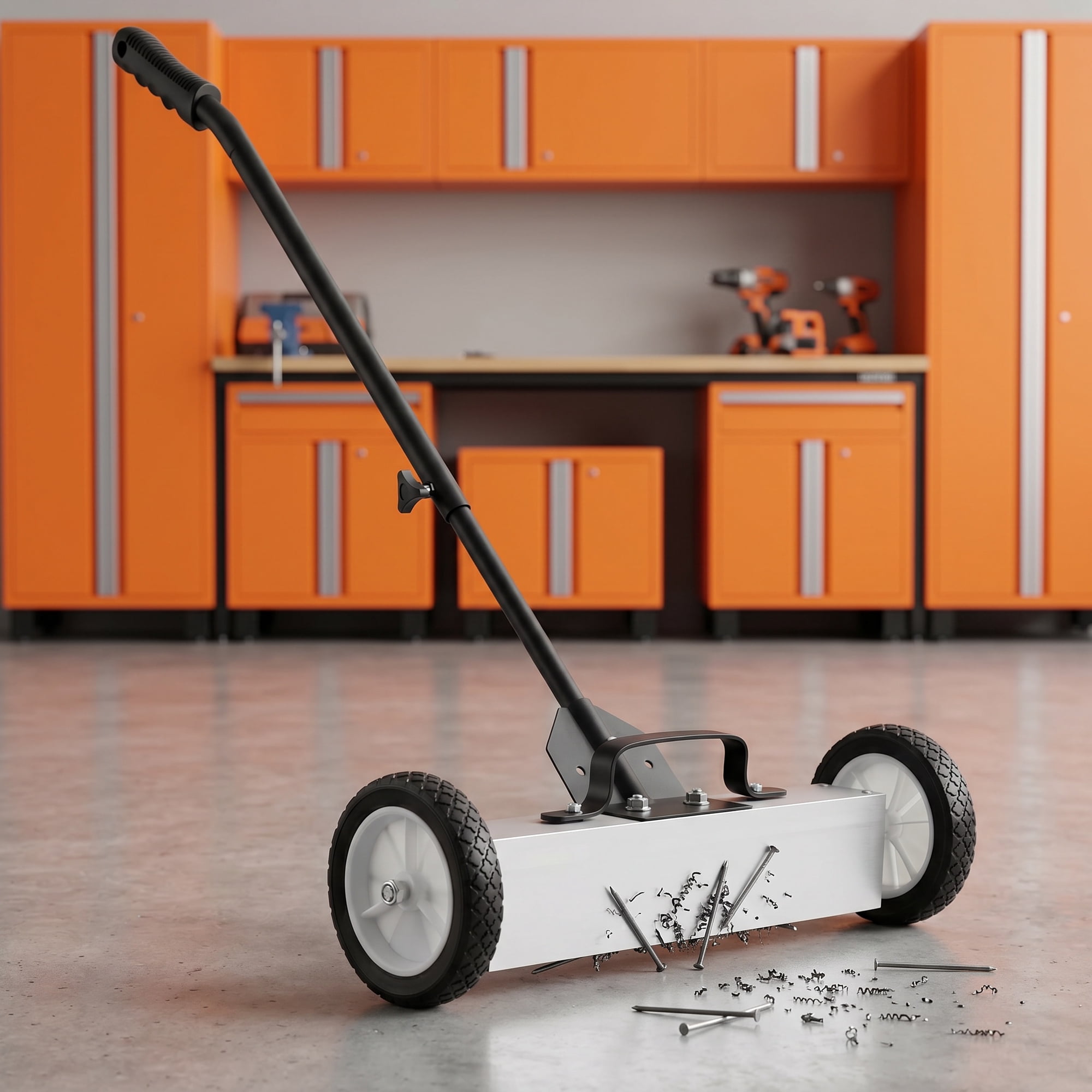 NOBOLEA 45Lbs Rolling Magnetic Sweeper 18 Large Magnet Pickup Tool with Telescoping Handle Push-Type Metal Debris Collector for Garage Workshop & Yard