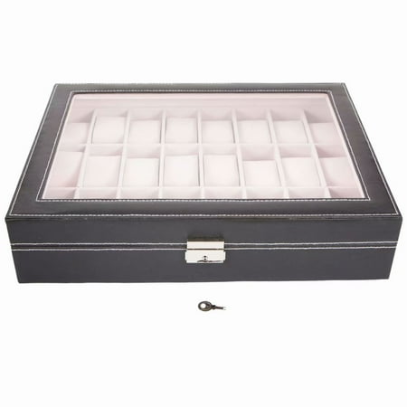 Black Leather Jewelry Box Akoyovwerve 24 Piece Men's Leather Watch Box Display Case Collection Jewelry Box Storage Black ()