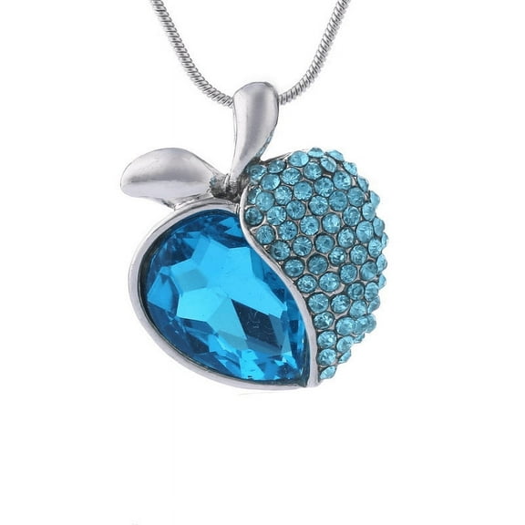 Austria Crystal Peach Heart Sweet Apple Pendant Necklace Silver Plated - Navy Blue