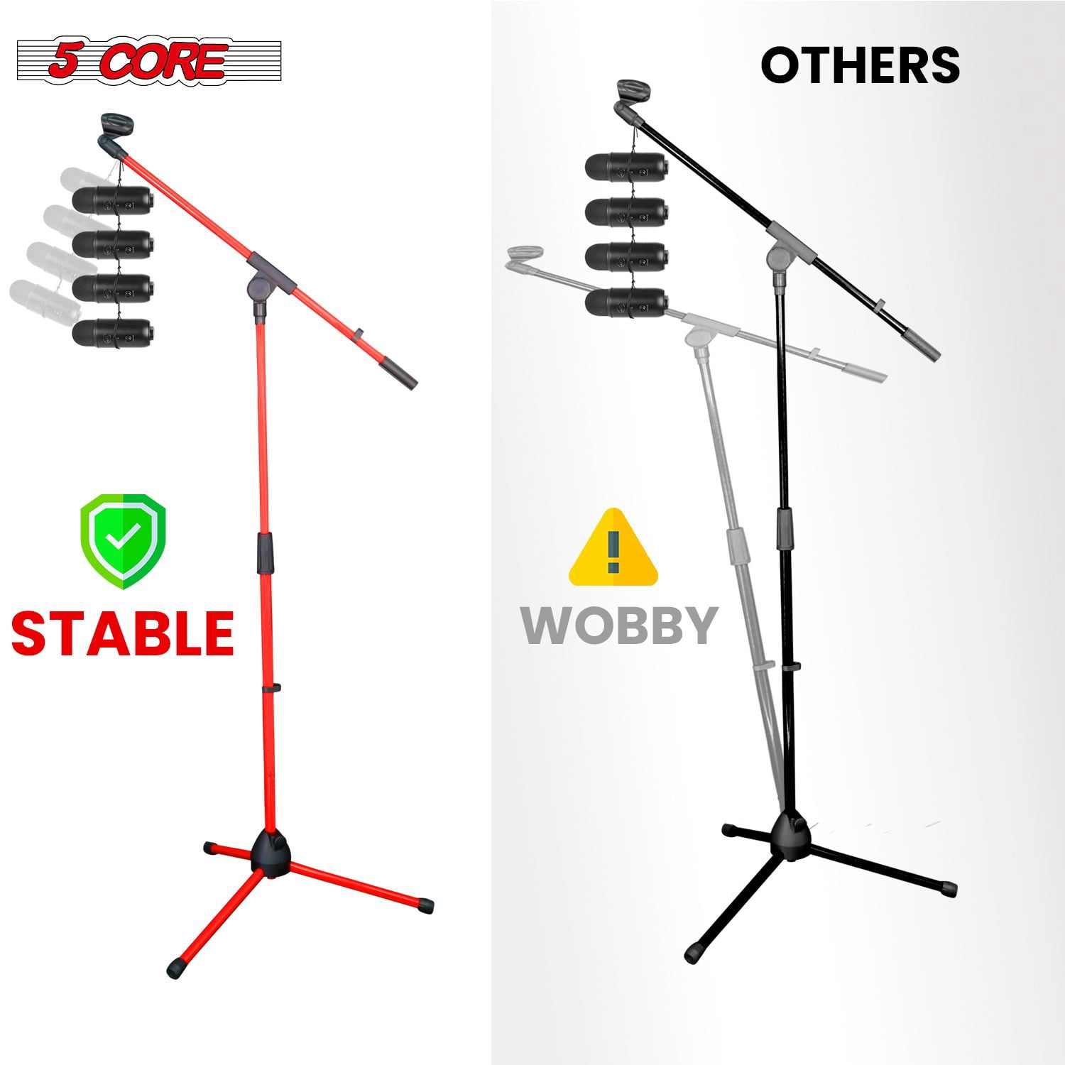 Tripod Mic Stand Floor Adjustable 18 to 72 Inches Sturdy Boom Arm Holder Microphone Stands Pedestal Para Microfono for Singing MS 080 RED