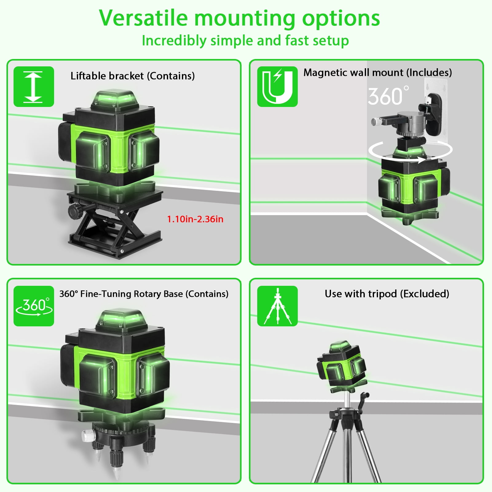 WMWZM 16-Line Green Laser Level with Remote, 4x360 °   Self-Leveling Tool for Construction, Tiling, Ceiling, Indoor/Outdoor Use