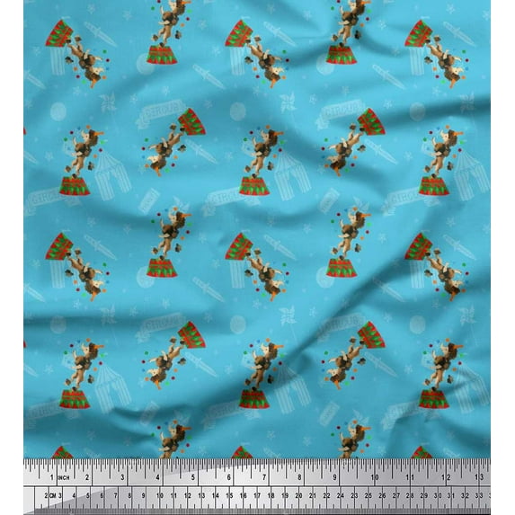 Soimoi Rayon Crepe Fabric Star,Knife & Circus Dog Cartoon Printed Fabric 1 Yard 46 Inch Wide