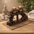 thumbnail image 4 of AeraVida Indoor/Outdoor 10 in x 2.5 in Wood Elephant Balancing a Pedastal Rain Tree Pillar Candle Holder, 4 of 6