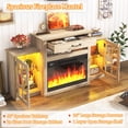 thumbnail image 6 of ChVans Fireplace TV Stand w/ LED Lights & 26'' Electric Fireplace For 65" TVs Wall-Mounted, 60" Farmhouse TV Stand w/ Fireplace Mantel, Glass Storage Shelves, 6 of 10