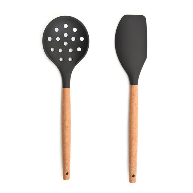 Juego de utensilios de cocina de silicona de 2 uds para encimera, utensilios de cocina de utensilios de cocina de madera Namotu CPB-US-YYM792-4