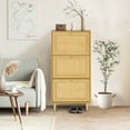 thumbnail image 6 of EYYTHUNG Natural Oak Rattan Shoe Cabinet, Entryway Storage Organizer with 3 Hidden Flip Drawers & Wood Legs, Freestanding Narrow Shoe Rack for Compact Spaces, 6 of 7