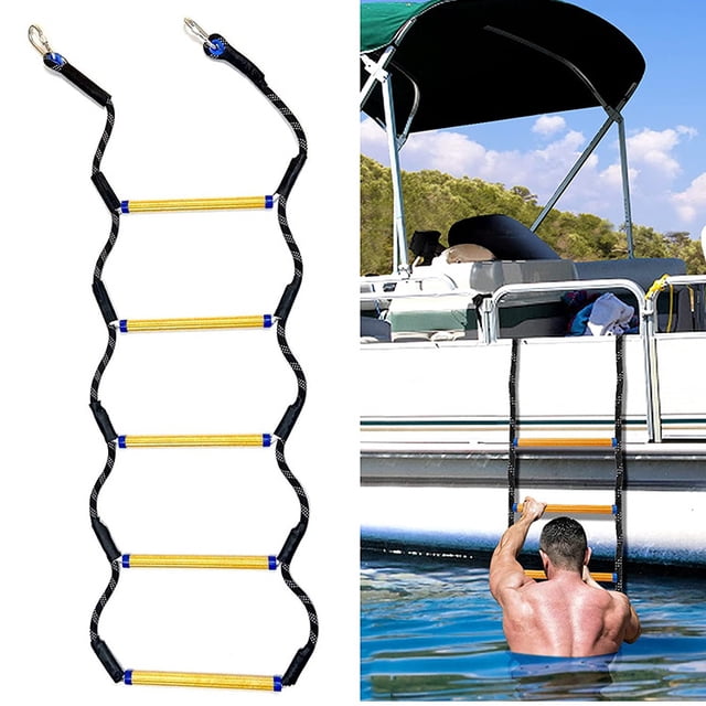 Escalera de barco Escalera de cuerda marina Escalera de cuerda de embarque de asistencia, Escalera de nylon portátil reutilizable de 4 pasos para bote inflable Yate Kayak Canoa Lancha motora