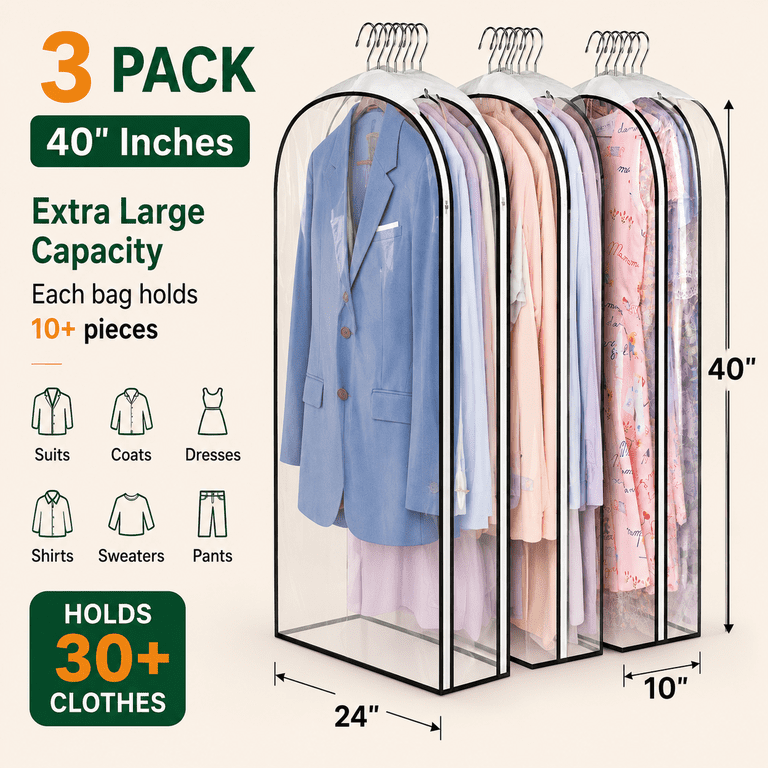 INCTUO Clear Hanging Garment Bags 40 Inch 3-Pack photo 2