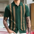 thumbnail image 2 of WREESH Men's Summer Button Down Shirts Short Knitted Loose Casual Outdoor Striped Shirts for Men's Stylish Short Sleeve Tops Green, 2 of 7