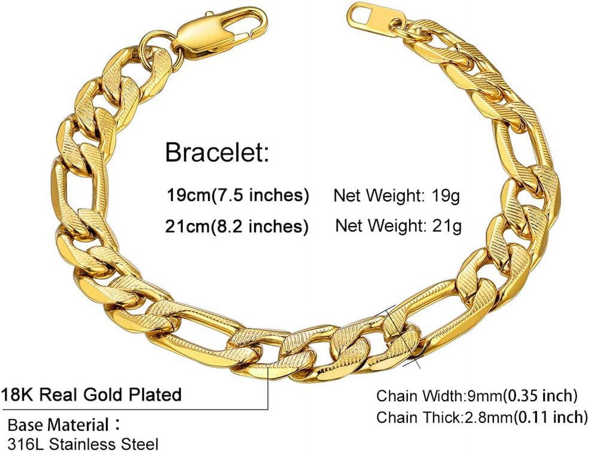 ChainsHouse 14k Gold Plated Figaro Link Bracelets for Women Men 9mm Hypoallergenic Jewelry Gift, 8.3inch