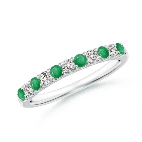 Round Shape Green Emerald CZ Diamond Eternity Band Ring Women 925 Sterling Silver May Birthstone Mothers Day Women Gift Gemstone Jewelry