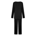 thumbnail image 5 of VBTAPA Womens 2 Piece Pajama Sets Solid Color Pleated Tunic Tops and Pants Matching Lounge Set Loose Comfy Sleepwear Soft Nightwear Black S, 5 of 8
