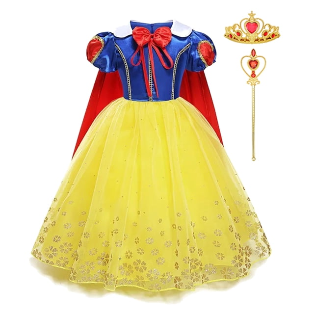 Disney-vestido de Blancanieves para niña, disfraz de princesa para fiesta, traje de retazos con lazo