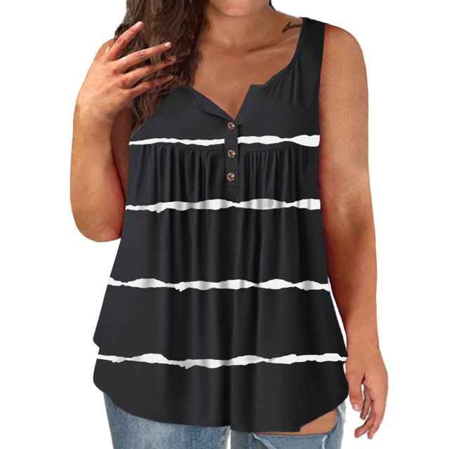 Playeras,Blusas y Tops,Ropa para Mujer Mujeres Racerback Camisetas sin mangas Blusa de tirantes sin mangas suelta informal de verano con estampado de tallas grandes para mujer (Black, XXXXXL)