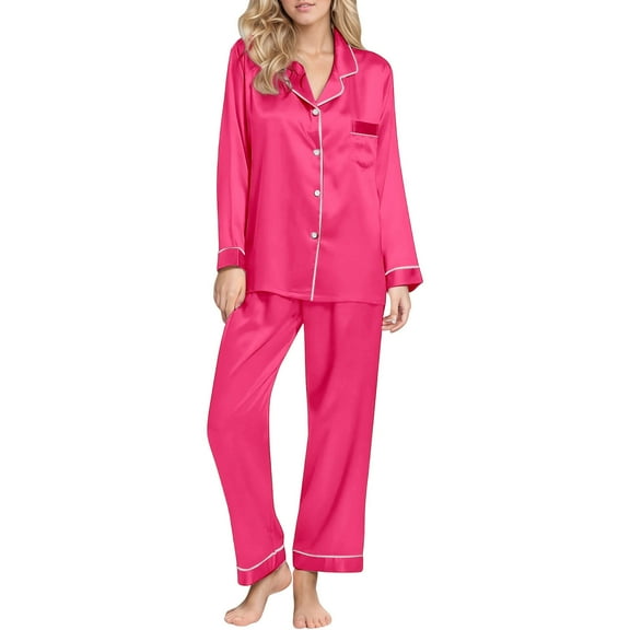 Pajamas for Women Set Two Piece Button Down Long Sleeve Pajama with Pants Loungewear Sets Woman Cute Pajamas
