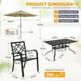 thumbnail image 3 of SUNCROWN 7-Piece Outdoor Wrought Iron Chairs and Table Patio Dining Furniture Set - 6 Stackable Metal Chairs, 1 Steel Slat Bistro Table and 1 Brown 9Ft Patio Umbrella for Garden Backyard Deck, 3 of 9