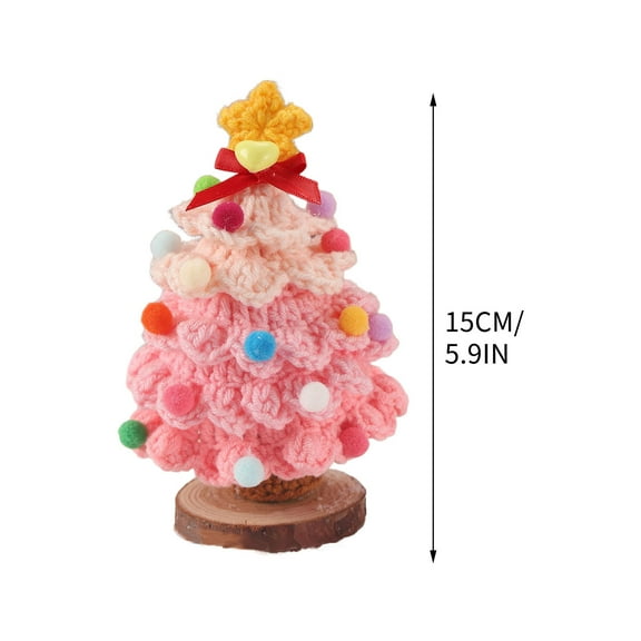 hulanddfd Mini Christmas Tree - 5.9" Knitting Crochet Christmas Tree, Artificial Faux Tree with Wooden Base Tree Cute Hanging Ornaments for Home Office Decor and Xmas Tree Wreath