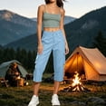 thumbnail image 6 of AKOEE Cargo Capris for Women High Waist Multi Pockets Lightweight Quick Dry Workout Summer Casual Capri Pants (XL, Light Blue), 6 of 7