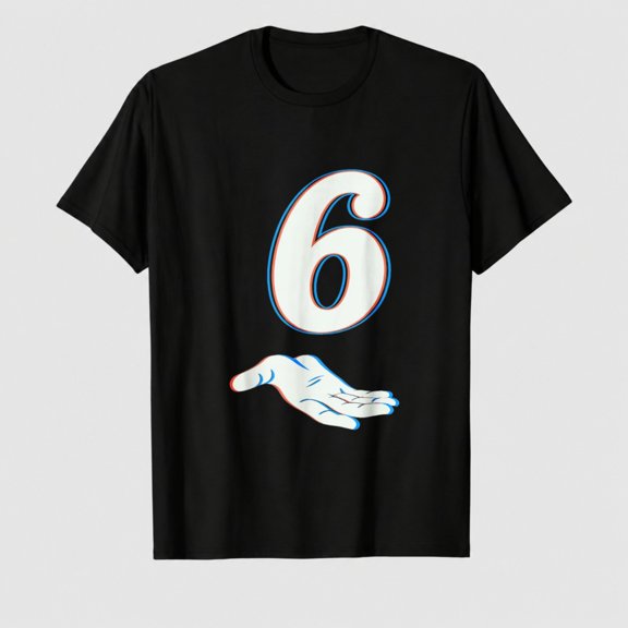 Number 6 Pointing Hand Graphic T-Shirt, Funny Matching Costume 100% Cotton Short Sleeve Shirt