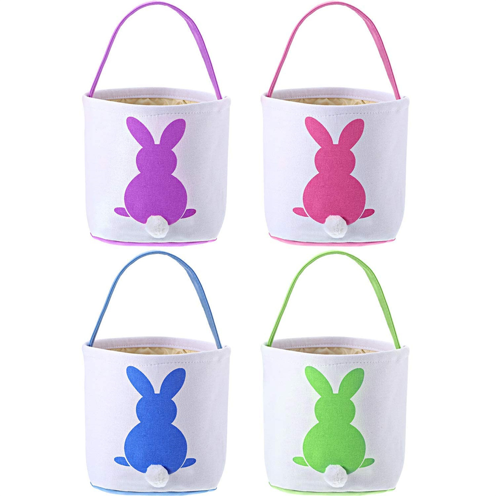 4Pcs Kids Easter Baskets Canvas Easter Bunny Bags For Boys Girls Easter Egg Hunt Easter Party Favors Classroom Prize Toys