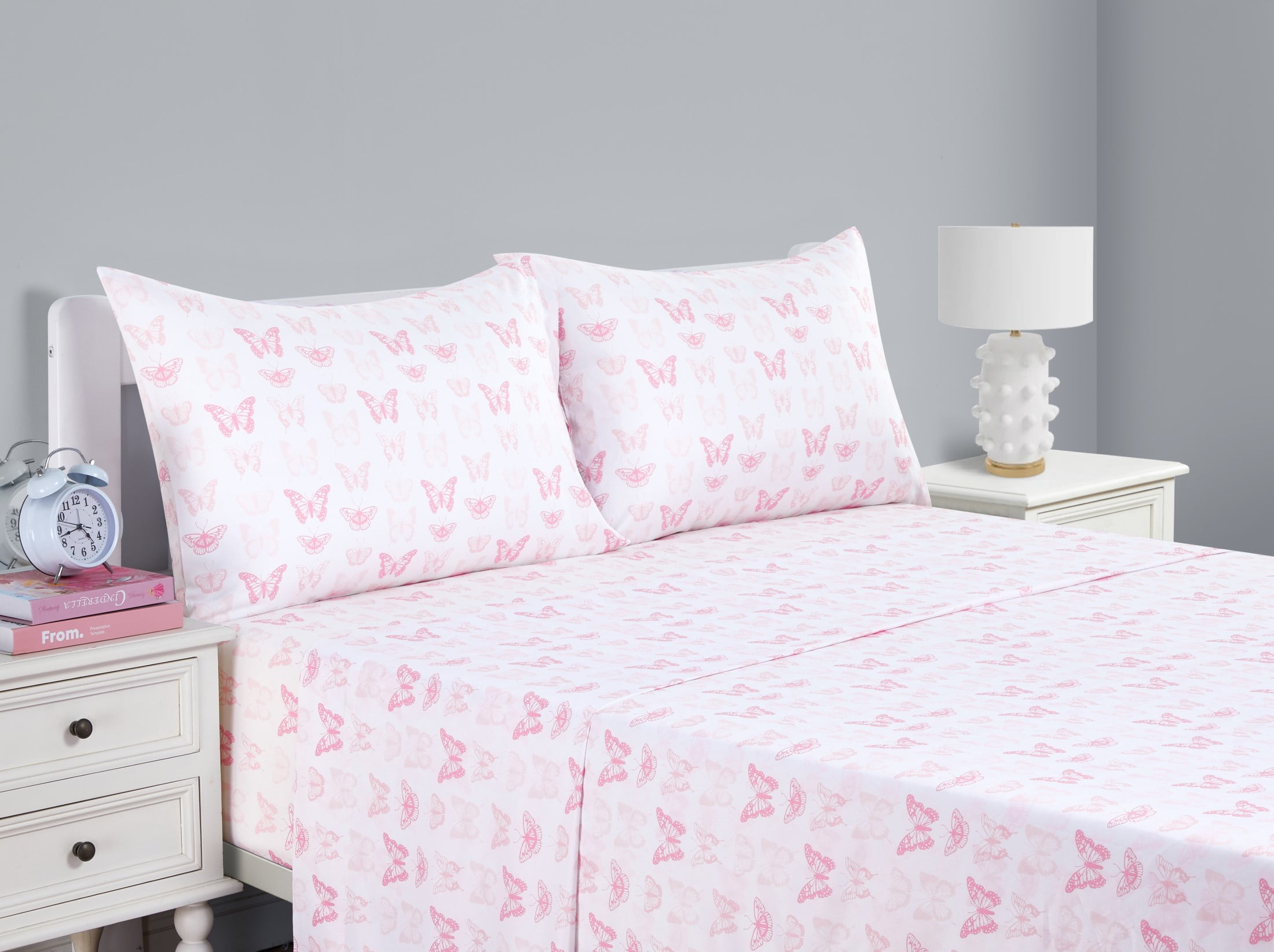 Your Zone Kids Super Soft Microfiber Sheet Set Full, Pink Butterfly, 4 Piece