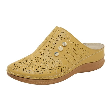 

DVKOVI Womens Slide Sandals Summer Wedge Sandals Women Shoes Thick Soled Wedge Sandals Fashion Closed Toe Bohemian Beach Sandals Yellow 38