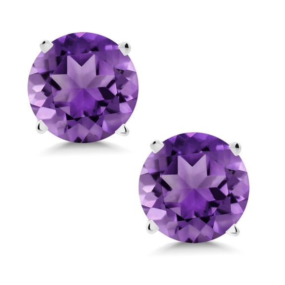 Gem Stone King 0.66 Ct Round 4.5mm Purple Amethyst 14K White Gold Stud Earrings for Women Men