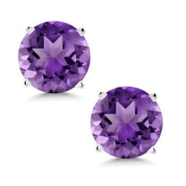 Gem Stone King 0.66 Ct Round 4.5mm Purple Amethyst 14K White Gold Stud Earrings for Women Men