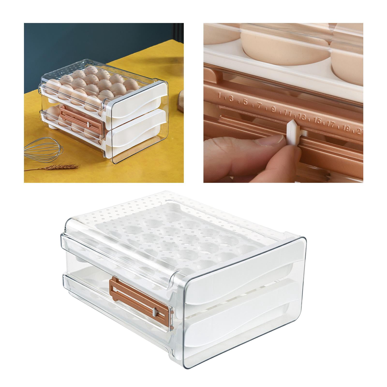 Egg Holder for Refrigerator Transparent Egg Container with Time Marker Reusable Stackable Egg Organizer Bins Fresh Keeping Egg Box for Countertop hold 40 eggs