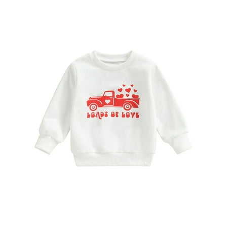 

Sunisery Toddler Baby Boys Girls Valentine s Day Pullover Tops Truck Heart Print Long Sleeve O-Neck Sweatshirt White 0-6 Months