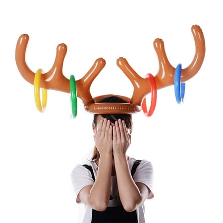 Inflatable Reindeer Christmas Hat Antler Ring Toss Holiday Party Game Toys