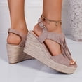 thumbnail image 4 of Womens Platform Wedge Sandals Fringe Suede Peep Toe Espadrilles Ankle Strap Wedges Heels Fashion Cutout Pumps Purple Size 8.5, 4 of 8