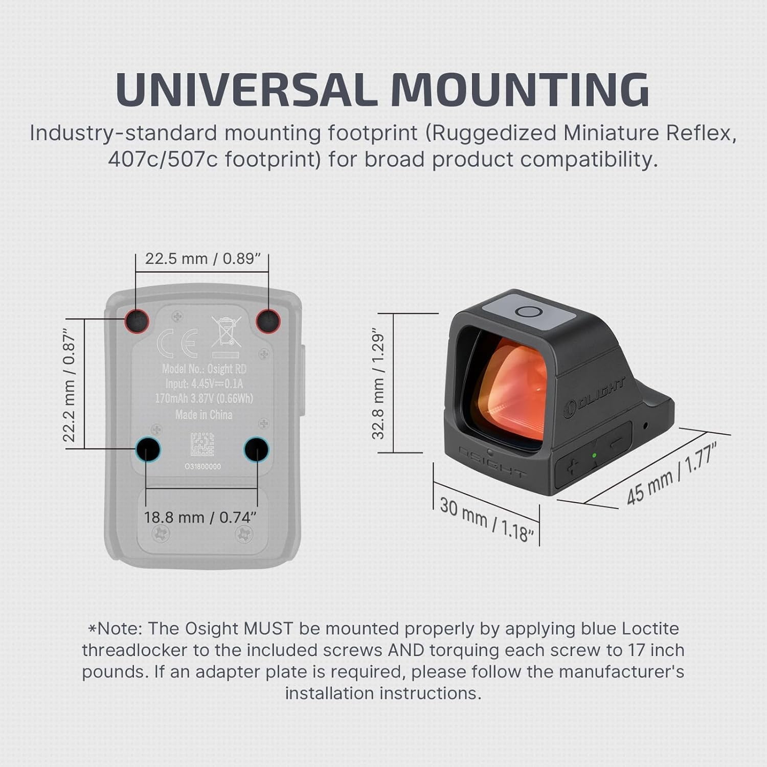 OLIGHT Osight 3 MOA Rechargeable Dot Open Reflex Sight with