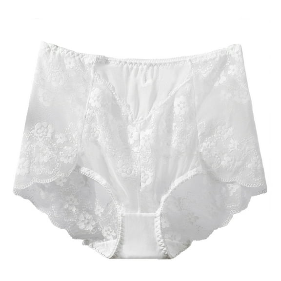 KHONTS High Waist Lace Panties for Women Seamless Lightweight Breathable Tummy Control Lift Plus Size White XL