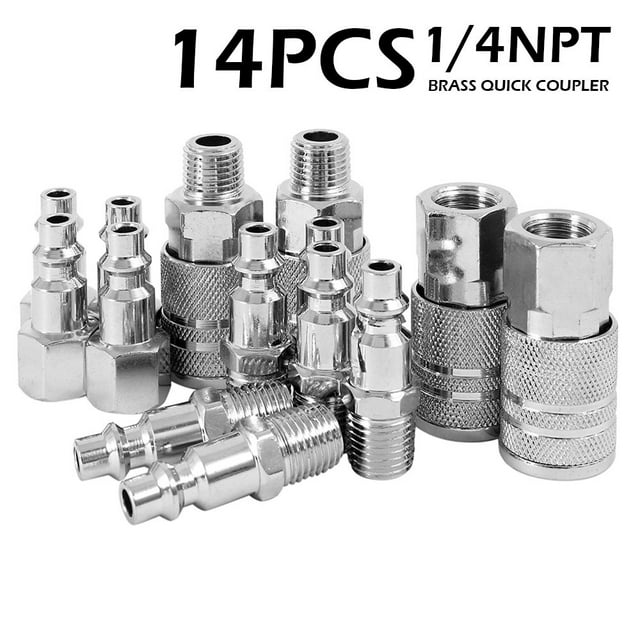 14PCS 1/4” BSP Air Line Euro Hose Compressor Fitting Metal Quick Connectors Coupler Male Female Release Set