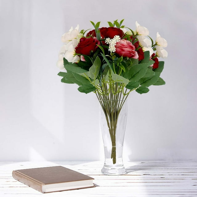 Rosa De Montaña Simulada Ramo de rosas y camelias de seda,arreglo floral artificial para decoración del hogar,centro de mesa de boda y jarrón (rojo sandía,1 pieza). Rkxzt