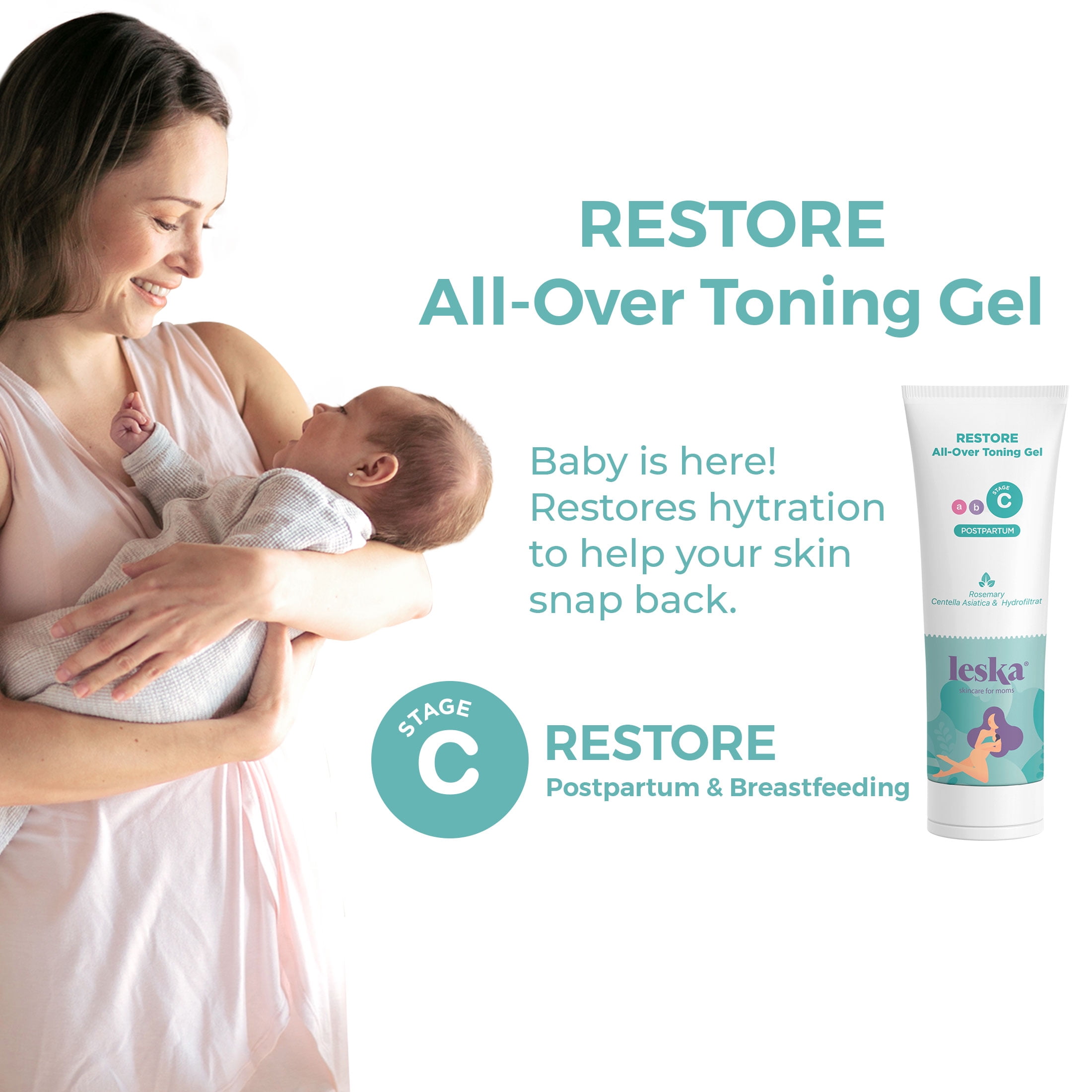 Leska Maternity Stage C Set 2-Pack Bundle | RESTORE All-Over Toning Gel l (Postpartum) | Part of a Complete 3 Part Pregnancy Skin Care System (Set of 2, 4oz each)