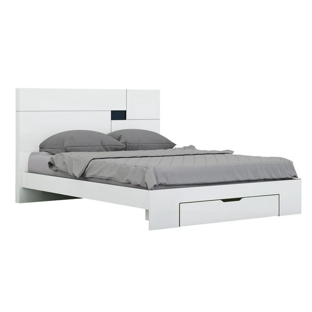 High Gloss Finish Queen Size Storage, High Bed Frame Queen With Storage