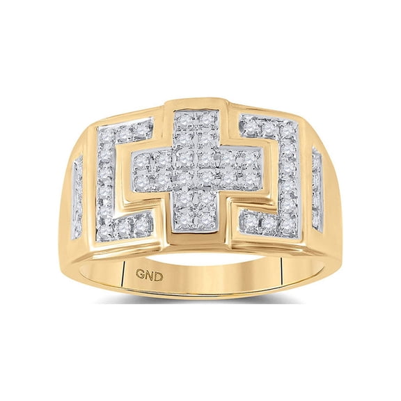 FB Jewels 10kt Yellow Gold Mens Round Diamond Cross Cluster Ring 1/3 Cttw Size 8