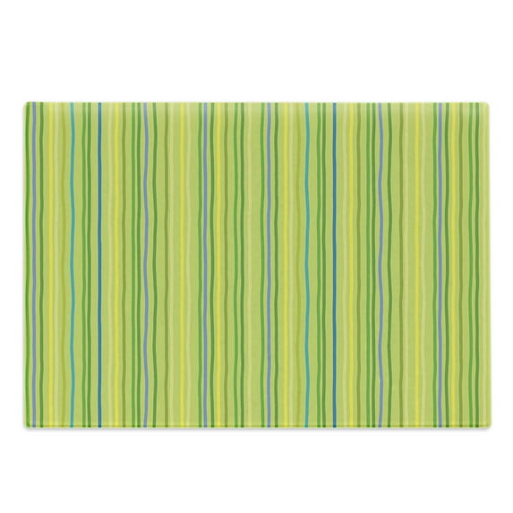 Lime Green Cutting Board, Pastel Toned Vertical Bands Striped Lines Geometric Soft Print, Decorative Tempered Glass Cutting and Serving Board, Large Size, Pale Green Yellow, by Ambesonne
