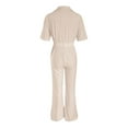 thumbnail image 2 of ERkkoi Womens Jumpsuit Dressy Summer Romper Elegant Casual Short Sleeve Plain Belt Wide Leg One Piece Outfits Womens Overalls Khaki L, 2 of 6