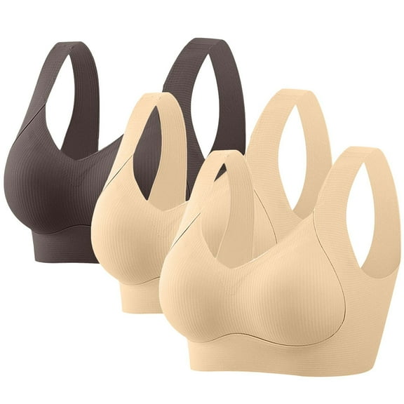 ylioge 3 Pack Sports Bras for Women Plus Size M-5X Wirefree Push Up Bralettes Stretchy Support Lifting Breathable Everyday Yoga Tshirt Underwear Bra
